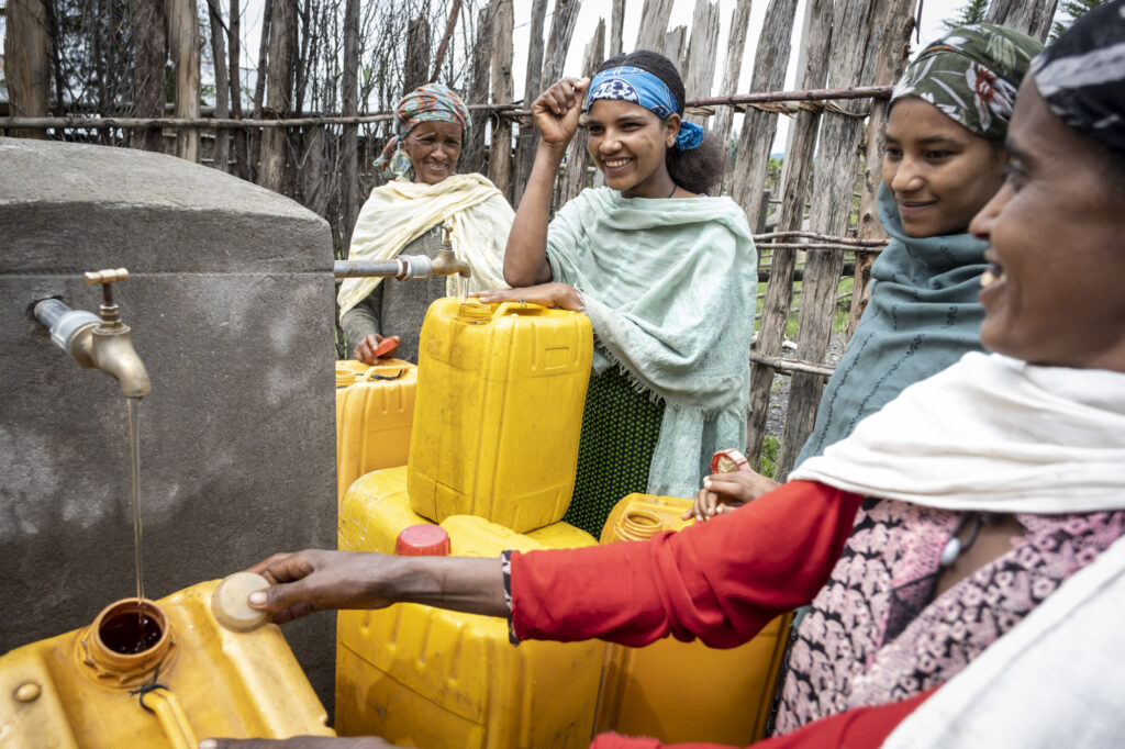 Newly built water point in Ankober where women are fetching clean water