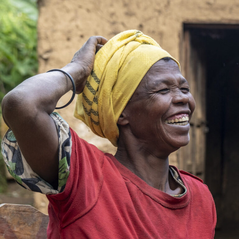 Kawo Koycha project area. New water point in the village of Marae. Workinesh Meskale, 54 (yellow headscarf), is a resident of Marea and suffered from uterine prolapse for a long time.
