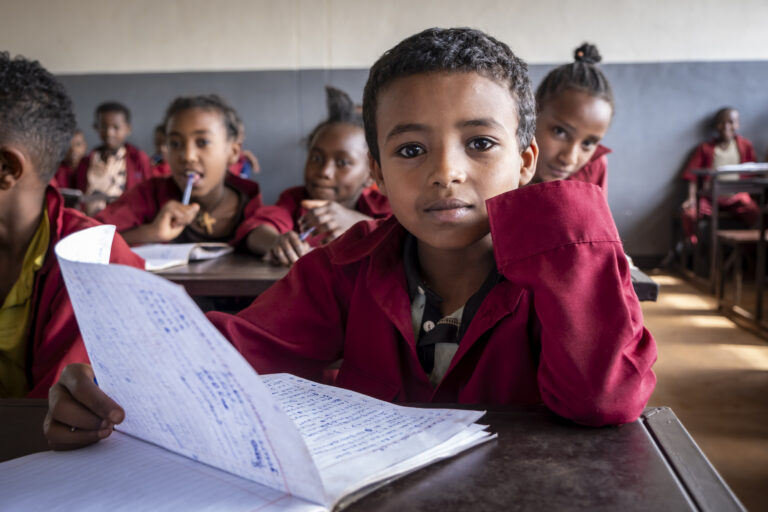 A fourth-grade student at Gora Primary School in Ijaji.