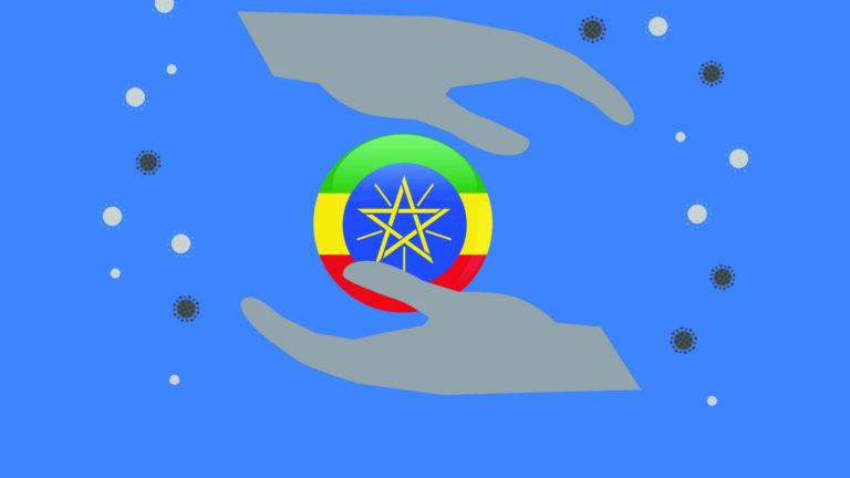 a grafic with two hands and the ethiopian flag.